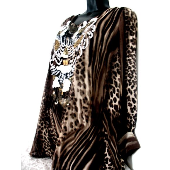 Changes by Together Stretch Abstract Print Black/Tan/Silver beading, Size 18 - Picture 6 of 13